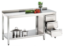Arbejdsbord i rustfrit stål med skuffer 2500 x 700 mm