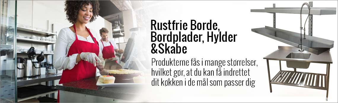 Professionelt rustfri stål hylder, skabe, reoler, vogn, skuffer til storkøkken